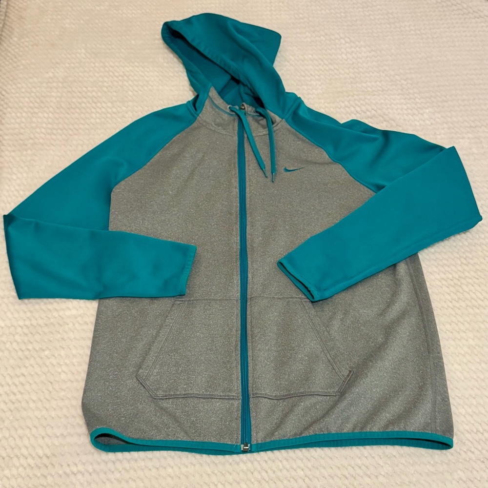 Nike Turquoise and Gray Zip-Up Hoodie